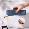 FERYES Makeup Brush Holder, Magnetic Closure Silicon Portable Cosmetic Face Brushes Holder, Soft and Sleek Makeup Tools Organizer for Travel- Blue