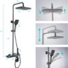 PINCHU Thermostatic Shower System Wall Mount Exposed Shower Faucet Set 5 Function Rain Shower Combo Set with Back Spa, Hand Shower, Shower Head, Bidet Spray, Tub Spout