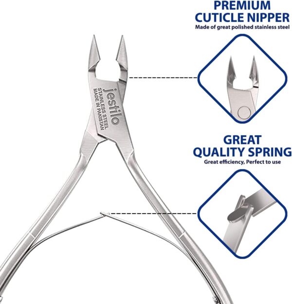 Jestilo Cuticle Remover Tool Set Cutter and Pusher - Stainless Steel Professional Nipper Nail Care Tools Salon Level Mani-Pedi at Home Silver (Silver) (JC-NP-S)