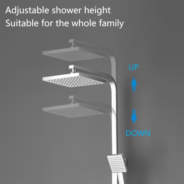 YOOZENA Shower Mixer Set,Adjustable Height Thermostatic Shower Set with Rainfall Shower Head, Thermostatic Shower Mixer,Shower System for Bathroom,Chrome