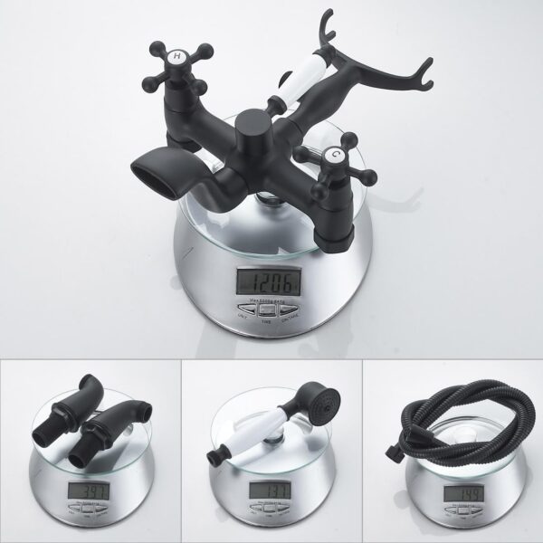Blcak Victorian Bath Taps with Shower,Luckyhome Traditional 1/4 Turn Dual Lever Bathroom Tub Tap Mixer