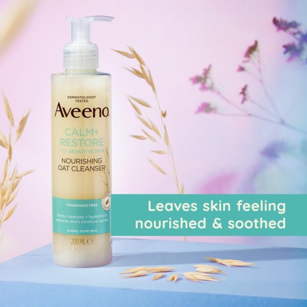 Aveeno Face Calm+Restore Nourishing Oat Cleanser (1x 200ml), Non-Foaming Face Care, Gentle Cleanser with Prebiotic Oat and Calming Feverfew, Helps Preserve Skin's Barrier