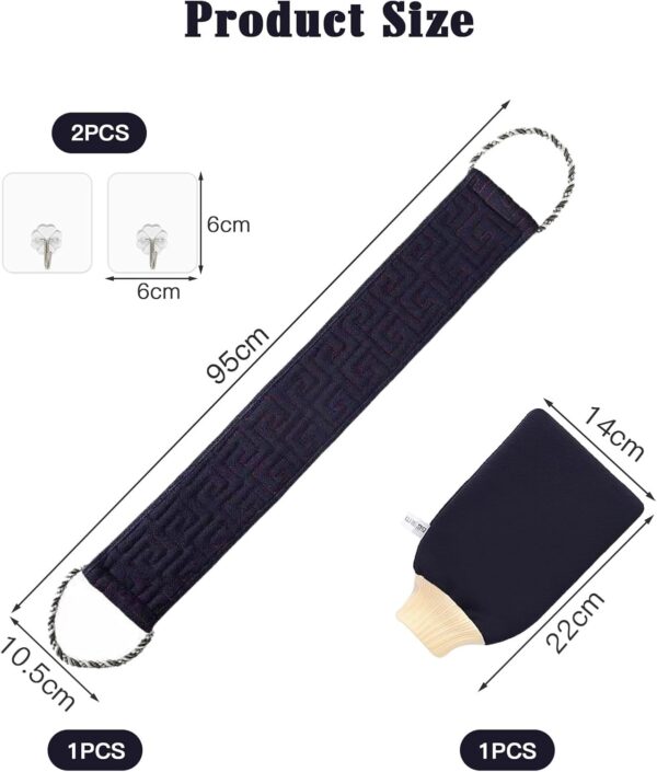 KASURE Exfoliating Back Scrubber for Shower & Bath Towel, Double-Side Use Exfoliate Washcloth Bath Tool, 37 Inches Back Washer with Handles, Shower Back Scrubber （2* Invisible Hook Included）