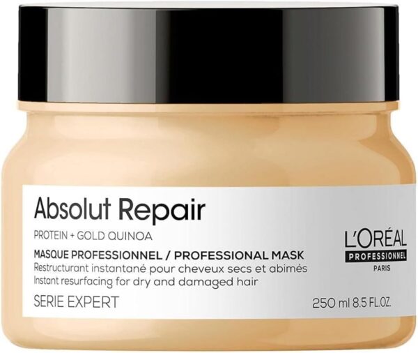 L’Oréal Professionnel | Mask, With Protein And Gold Quinoa for Medium-Thick Dry And Damaged Hair, Serie Expert Absolut Repair, 250 ml