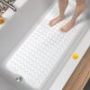 HITSLAM Non Slip Bath Mat for Tub, 101 x 40cm Extra Long Shower Mat Anti Mould, Machine Washable Bathroom Bathtub Mat with Suction Cups and Drain Holes, Soft on Feet, White