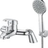 Rehomthy Bath Mixer Tap with Shower Head and Hose, Modern Round Monobloc Single Bath Tap with Shower Kit, Chrome