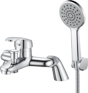 Rehomthy Bath Mixer Tap with Shower Head and Hose, Modern Round Monobloc Single Bath Tap with Shower Kit, Chrome