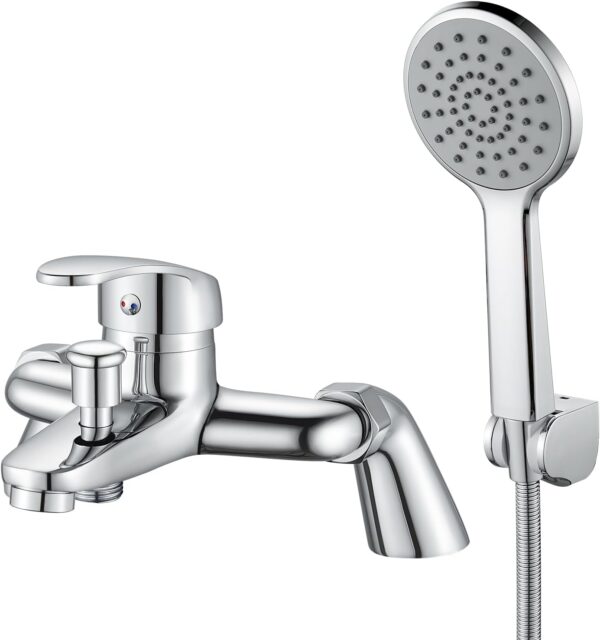 Rehomthy Bath Mixer Tap with Shower Head and Hose, Modern Round Monobloc Single Bath Tap with Shower Kit, Chrome