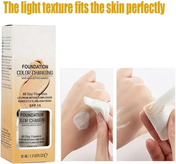 2PCS Flawless Colour Changing Warm Skin Tone Foundation, Makeup Base Nude Face Liquid Cover Concealer (2 Pcs Foundation)