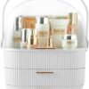 Multi-Function Make Up Case Dustproof Cosmetic Storage Box, Organizer Skin Care Products Jewelry Organizer Finishing Box for Bedroom Bathroom Desktop (White)
