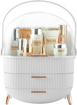 Multi-Function Make Up Case Dustproof Cosmetic Storage Box, Organizer Skin Care Products Jewelry Organizer Finishing Box for Bedroom Bathroom Desktop (White)