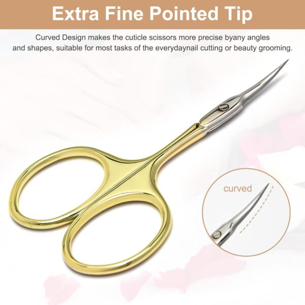 CGBE Cuticle Scissors, Professional Cuticle Scissors Curved Thin, Stainless Steel Super Sharp Cuticle Cutter Remover Small Beauty Scissors for Cuticles, Dead Skin, Eyebrows, and Eyelashes, Gold