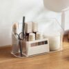 LINFIDITE Makeup Organiser Storage Tray Bathroom Cabinet Cosmetics Organiser Storage Tray Holder Countertop Vanity Display Case with 9 Compartments 2 Removable Dividers for Beauty Crystal Clear