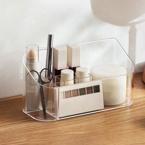 LINFIDITE Makeup Organiser Storage Tray Bathroom Cabinet Cosmetics Organiser Storage Tray Holder Countertop Vanity Display Case with 9 Compartments 2 Removable Dividers for Beauty Crystal Clear