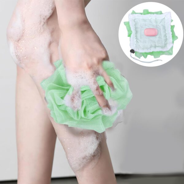 2-In-1 Bath Sponge, Shower Puff Loofah Shower Puff Loofah Sponge Bath Scrunchies Scrubbing and Cleaning - Body Scrubbers for Use In Shower for Men Women Bath Supplies (Green）