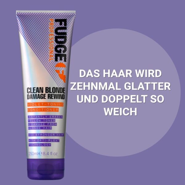Fudge Professional Clean Blonde Damage Rewind Conditioner, Bulk Size, Intense Purple Toning for Blonde Hair, Bond Repair Technology, Sulfate Free, 1 Litre