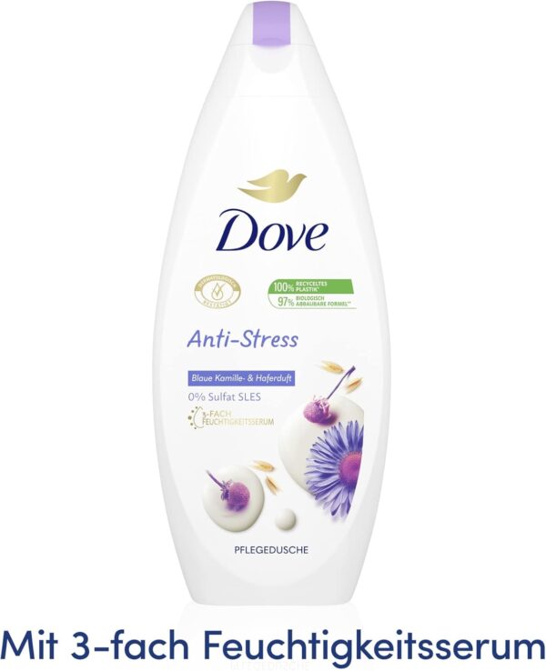 Dove Shower Gel Anti-Stress Shower Bath with Triple Moisturising Serum for Stressed and Dry Skin 250 ml Pack of 1