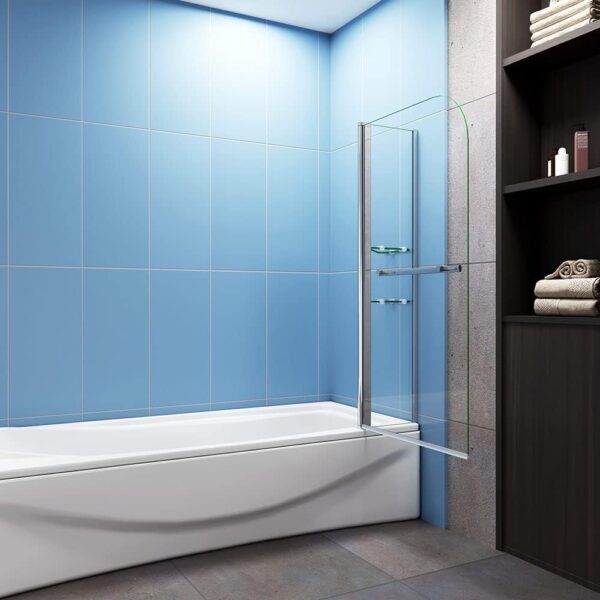 1000x1500mm Chrome Pivot Bath Shower 6mm Glass Screen with Shelve&Towel Rail