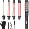 5 in 1 Curling Iron Brush Set with Thermal Brush and 4 Interchangeable Ceramic Curling Wand(0.5”-1.25”), Fast Heating, Dual Voltage, Include Glove