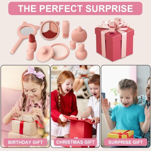 HOTUT Kids Makeup Sets For Girls Toys, 8pcs Silicone Pretend Makeup Toy Set, Girls Toys Children Makeup Set Washable Make Up Set for Little Girls, Childrens Princess Pretend Play Games Toys Presents