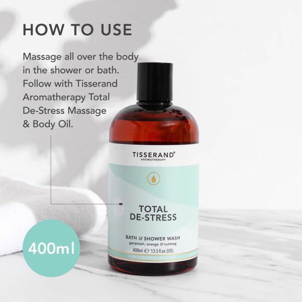 Tisserand Aromatherapy - Total De-Stress - Bath & Shower Wash - Orange, Geranium, Nutmeg Essential Oil - 100% Natural Pure Essential Oils - 400ml