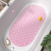 HITSLAM Oval Bath Mat Non Slip Anti Mould, 68 x 38 CM Anti Slip Shower Mat for Bathroom, Machine Washable Bubble Bathtub mat with Suction Cups and Drain Holes, Soft on Feet, Pink
