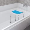 HOMCOM 6-Level Height Adjustable Aluminium Bath Room Stool Chair Shower Non-Slip Design w/Padded Seat Drainage Holes Foot Pad, Blue