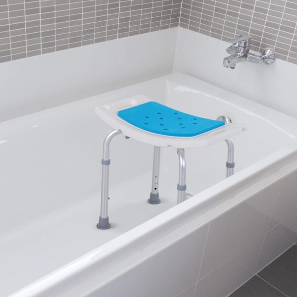 HOMCOM 6-Level Height Adjustable Aluminium Bath Room Stool Chair Shower Non-Slip Design w/Padded Seat Drainage Holes Foot Pad, Blue