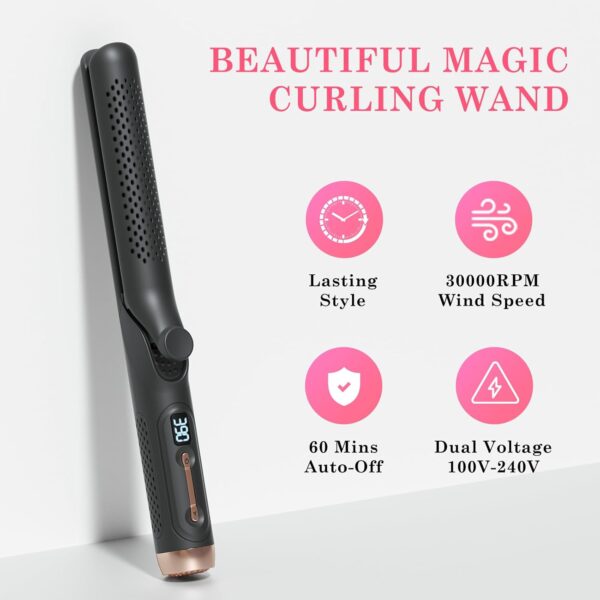 Hair Straightener and Curler 2-in-1, 360° Airflow Styler Curling Iron, 1.25 Inch Curling Wand, 20 Million Negative Ion Hair Care, 5 Temps & Auto Off, Dual Voltage (Black)