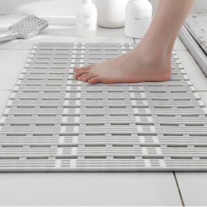 Extra Long Bath Mat Non Slip Anti Mould 90x40cm, Shower Mats Bathtub Mats for Inside Shower,Washable Anti Slip Bathroom Mat with Suction Cups & Quick Drainage, Cut to Size, Grey