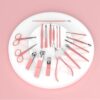 ZIZZON Manicure Set 18 in 1 Professional Pedicure Set Nail scissors Grooming Kit with Leather Travel Case Pink