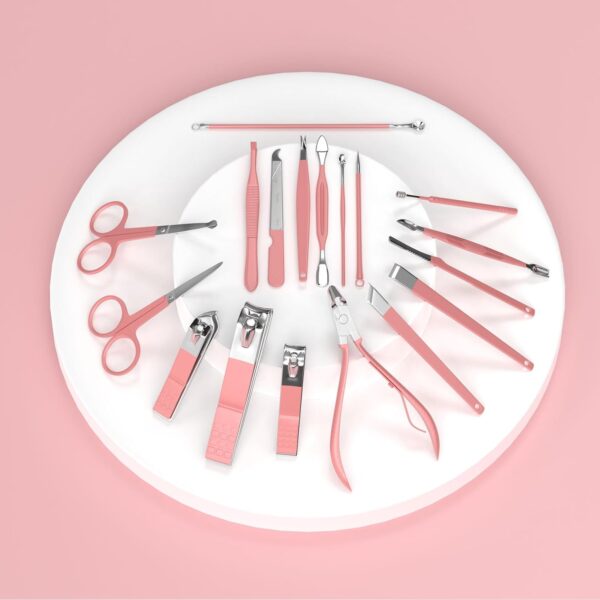 ZIZZON Manicure Set 18 in 1 Professional Pedicure Set Nail scissors Grooming Kit with Leather Travel Case Pink