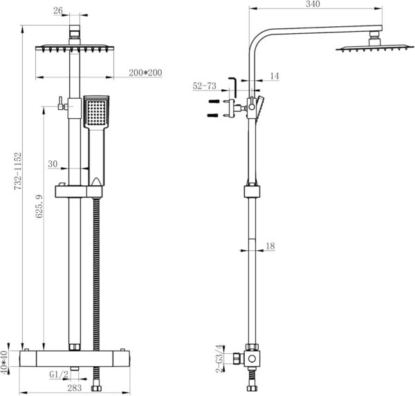 61vW82coPKL._AC_SL1500_.jpg Biubiubath Thermostatic Shower Mixer, Anti-Scald Exposed Mixer Shower,Height Adjustable Riser Rail Kit, Square Handheld & 8 inches (200mm) Overhead Rainfall Shower,Chrome Silver