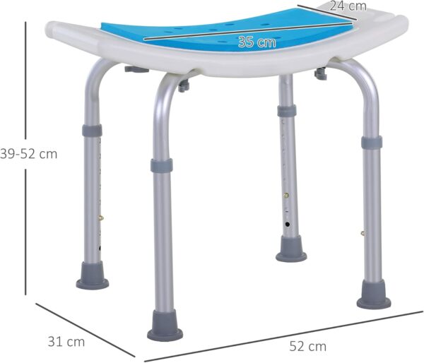 HOMCOM 6-Level Height Adjustable Aluminium Bath Room Stool Chair Shower Non-Slip Design w/Padded Seat Drainage Holes Foot Pad, Blue