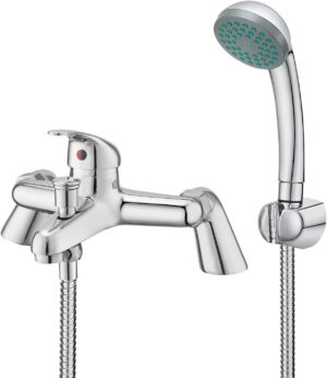 Bathroom Sink Taps with Shower Head, BATHWEST Modern Bath Tap with Shower Kit, Chrome Single Lever Monobloc Bathroom Shower Mixer Taps 021N