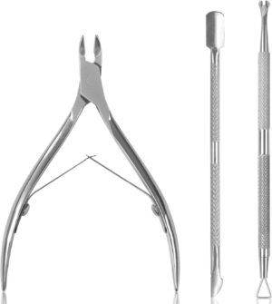Sularpek Cuticle Remover Tool Set with Cuticle Cutter and Cuticle Pusher, 3 in 1 Professional Cuticle Remover, Cuticle Scissors, Stainless Steel Nail Care Tool for Manicure and Pedicure (Silver)