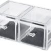 LaRoc Clear Acrylic Makeup Organiser - Two Side-by-Side Drawers Ideal for Lipstick, Gloss, Makeup Brushes - Drawer Organiser for Skincare Products, Cosmetics, Perfume, Stationary