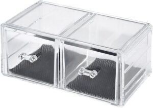 LaRoc Clear Acrylic Makeup Organiser - Two Side-by-Side Drawers Ideal for Lipstick, Gloss, Makeup Brushes - Drawer Organiser for Skincare Products, Cosmetics, Perfume, Stationary