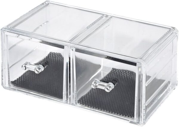 LaRoc Clear Acrylic Makeup Organiser - Two Side-by-Side Drawers Ideal for Lipstick, Gloss, Makeup Brushes - Drawer Organiser for Skincare Products, Cosmetics, Perfume, Stationary