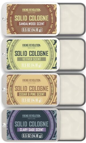 Viking Revolution - Cologne For Men - Mens Cologne - Solid Cologne Men with Cedar Wood, Clary Sage, Vetiver, Sandalwood - Gifts for Men - Christmas Gifts For Him - 4 Pack - 4 x 14 g