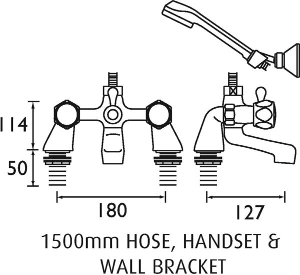 Bristan VAC PBSM C MT Club Pillar Bath Shower Mixer with Metal Heads - Chrome Plated