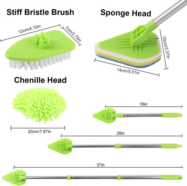 Bathroom Cleaning Brush, 3-in-1 Tub Tile Scrubbing Brush with Extendable Long Handle, Bathroom Scrubber Tool Adjustable Shower Cleaning Brush for Floor Bathtub Tile Wall Cleaning - Green