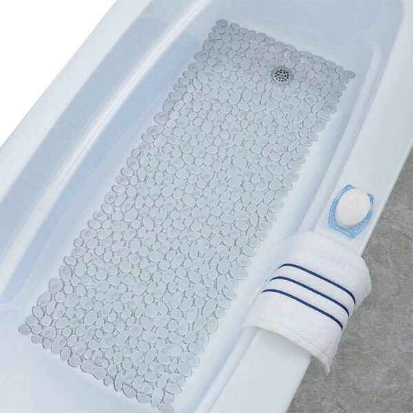 Marsheepy Anti-slip Bathtub Mat Pebbles Shower Mat Extra Large Bath Mat with Suction Cups and Drain Holes for Bathroom,Machine Washable, 88 x 40 CM（Clear)