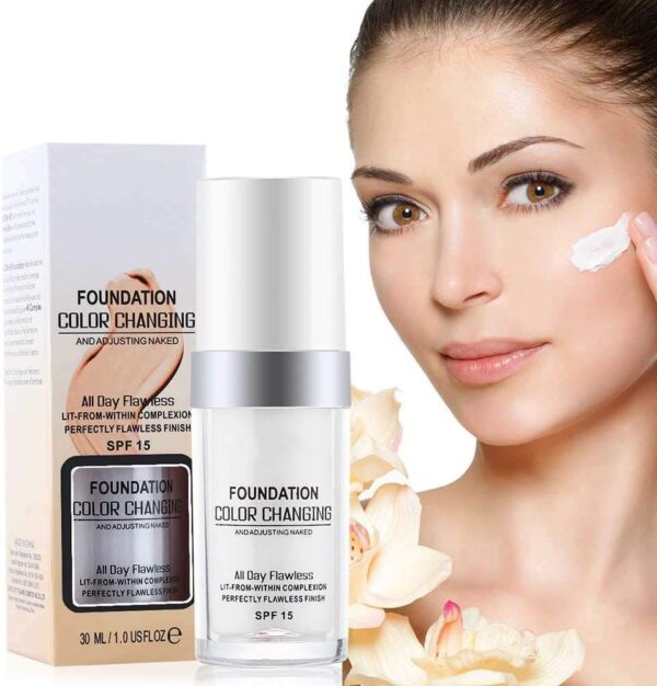 2PCS Flawless Colour Changing Warm Skin Tone Foundation, Makeup Base Nude Face Liquid Cover Concealer (2 Pcs Foundation)
