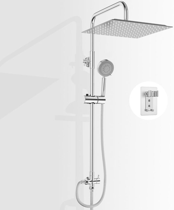 61woFkcuiCL._AC_SL1500_.jpg BIMVER Shower Mixer Set, Height Adjustable Shower System with 5 Jet Types Handheld Shower & 30×30cm Square Overhead Rainfall Shower Head, Water Saving Stainless Steels Shower Kit Without Tap, Chrome