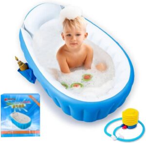 Locisne Baby Soft Foldable Travel Air Shower Bathtub, Children Inflatable Anti-Slippery Swimming Pool Basin Seat Baths Big Size(for 0-3 Years) + Air Pump