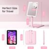 Benbilry Foldable Travel Makeup Mirror with Lights and 20X Magnification, Rechargeable Tabletop LED Vanity Mirror with Adjustable Stand, 3-Colored Dimmable Lighting, Portable Cosmetic Mirror, Pink