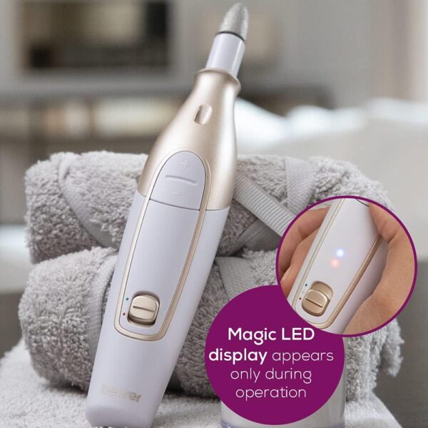 Beurer MP64 Manicure and Pedicure Set, Cordless Electric Nail File with 10 Attachments and Powerful Battery, Precision light, Nail Drill with Storage Case for at-home use