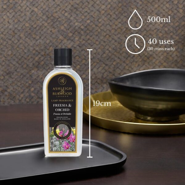 Ashleigh & Burwood - Freesia & Orchid Lamp Fragrance - 500 mL - UK-Made, Purifies and Perfumes Air - Floral Scent with Orange and Grapefruit - Natural Ingredients - Burning Time 20 Hours