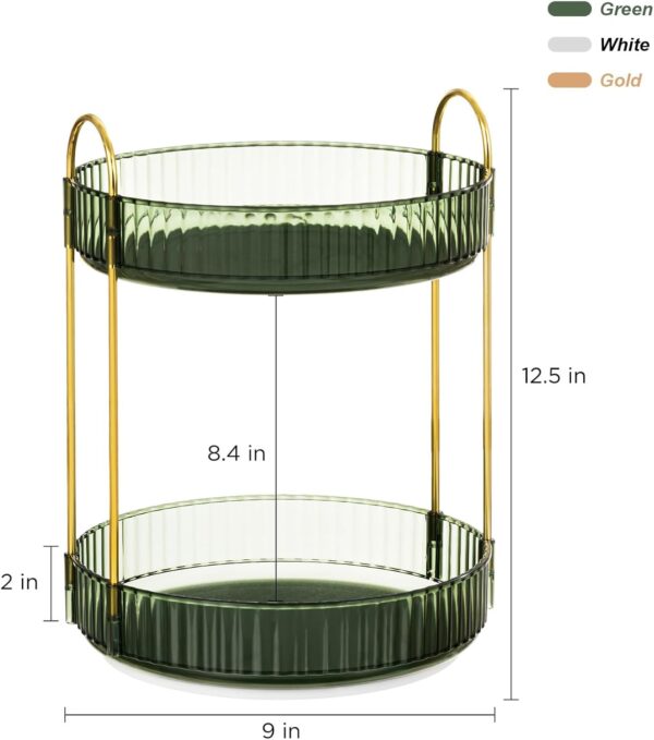 GLAMFORT Rotating Makeup Organiser, Acrylic 2 Tier Perfume Beauty Skincare Organiser, 360 Spinning Cosmetic Storage for Vanity Desk, Bedroom, Bathroom, Countertop, Green